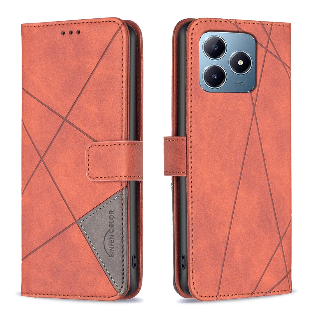 Realme C63 Rhombus Texture Leather Phone Case with Magnetic Buckle and Card Holder