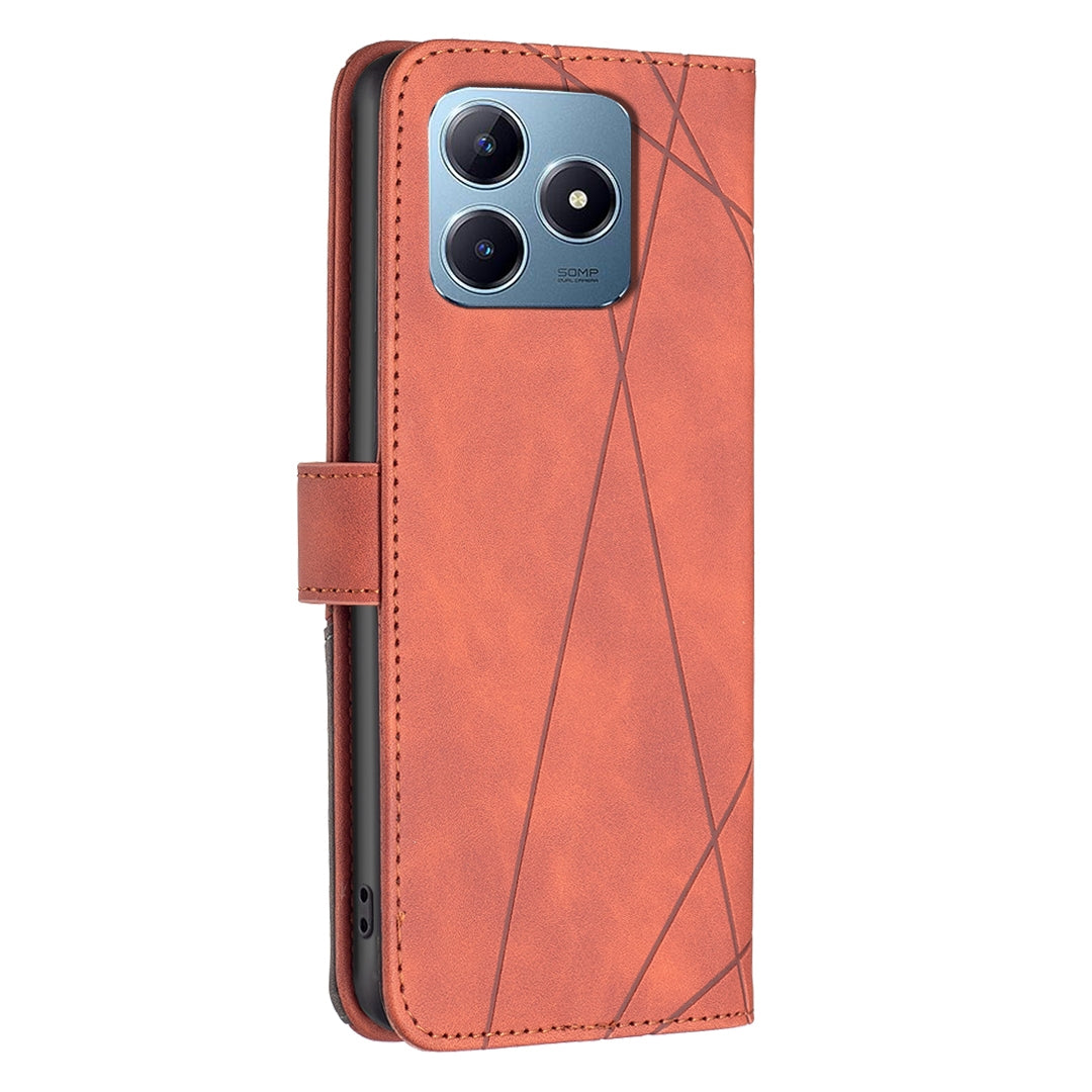 Realme C63 Rhombus Texture Leather Phone Case with Magnetic Buckle and Card Holder