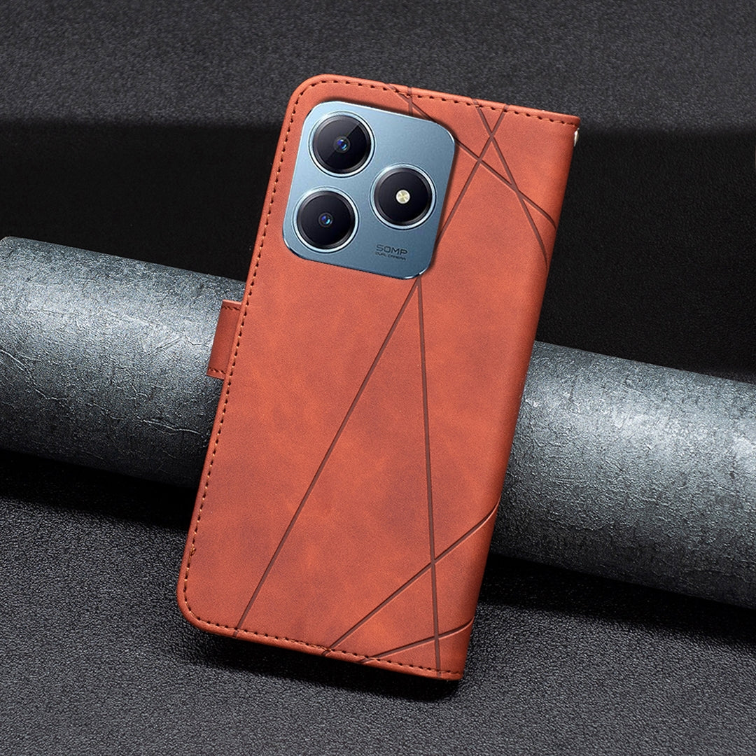 Realme C63 Rhombus Texture Leather Phone Case with Magnetic Buckle and Card Holder