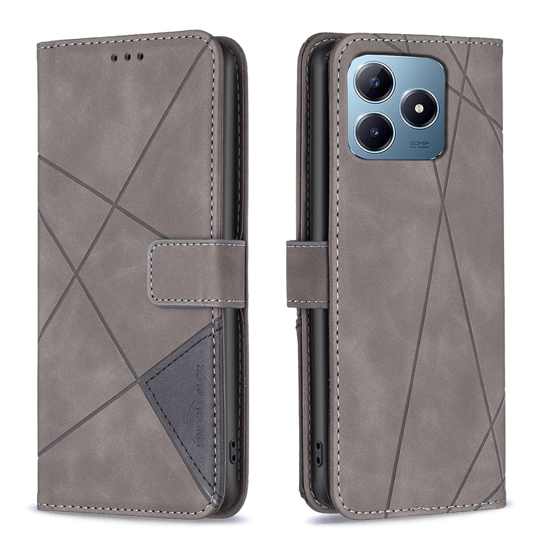 Realme C63 Rhombus Texture Leather Phone Case with Magnetic Buckle and Card Holder