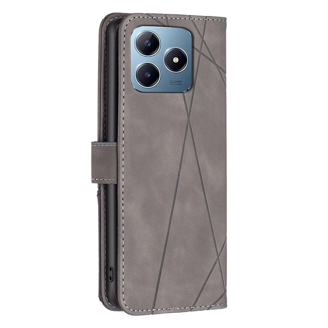 Realme C63 Rhombus Texture Leather Phone Case with Magnetic Buckle and Card Holder