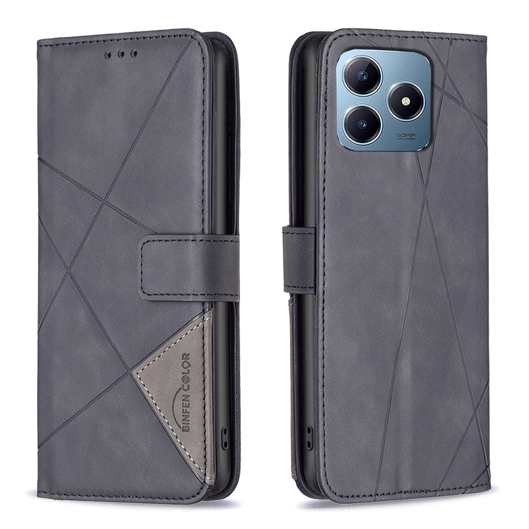 Realme C63 Rhombus Texture Leather Phone Case with Magnetic Buckle and Card Holder