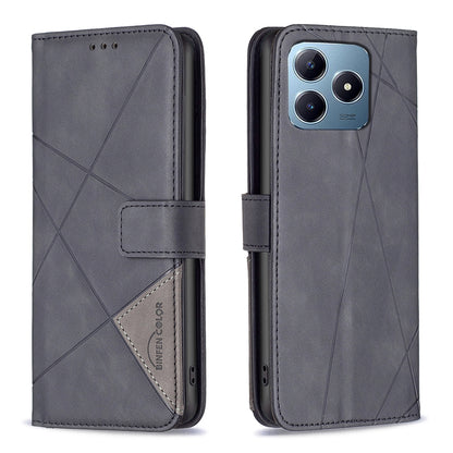 Realme C63 Rhombus Texture Leather Phone Case with Magnetic Buckle and Card Holder