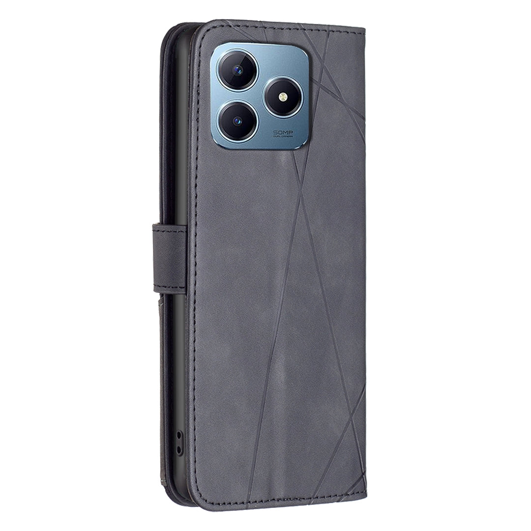 Realme C63 Rhombus Texture Leather Phone Case with Magnetic Buckle and Card Holder