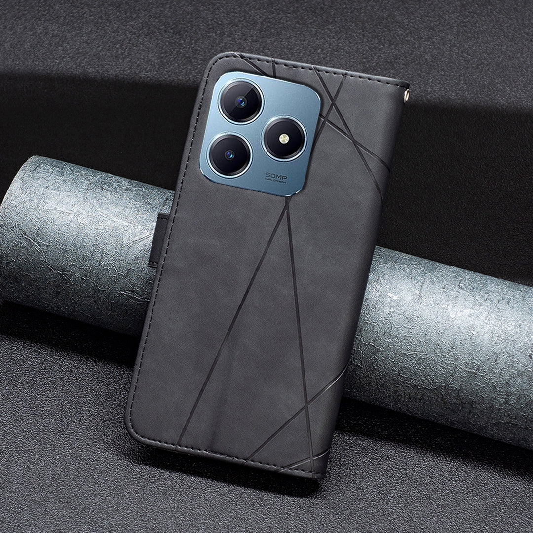 Realme C63 Rhombus Texture Leather Phone Case with Magnetic Buckle and Card Holder