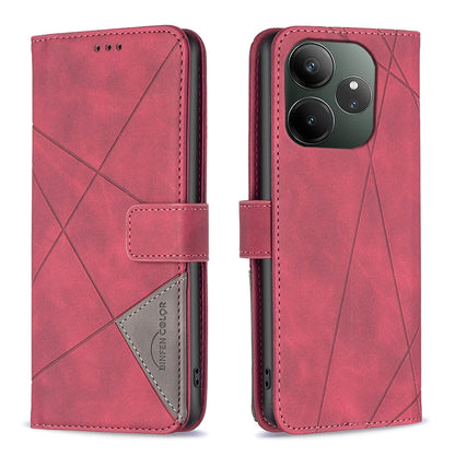 Realme GT 6 Rhombus Texture Leather Phone Case with Magnetic Buckle and Card Holder