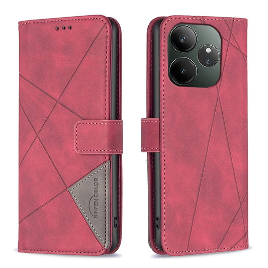 Realme GT 6T Rhombus Texture Leather Phone Case with Magnetic Buckle and Card Holder