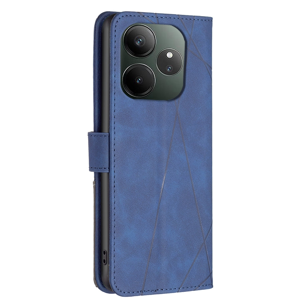 Realme GT 6 Rhombus Texture Leather Phone Case with Magnetic Buckle and Card Holder