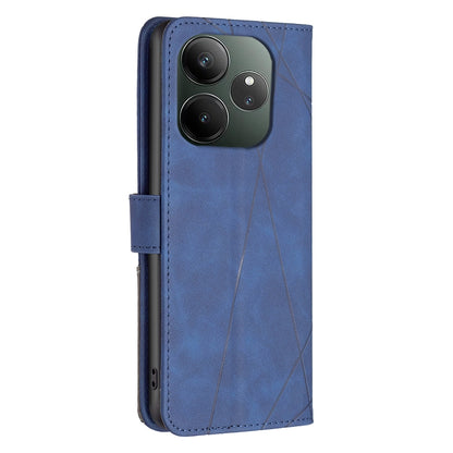 Realme GT 6 Rhombus Texture Leather Phone Case with Magnetic Buckle and Card Holder