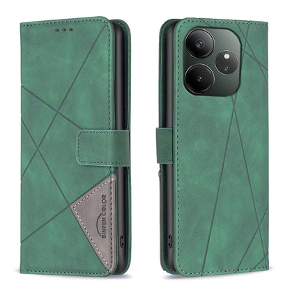 Realme GT 6T Rhombus Texture Leather Phone Case with Magnetic Buckle and Card Holder
