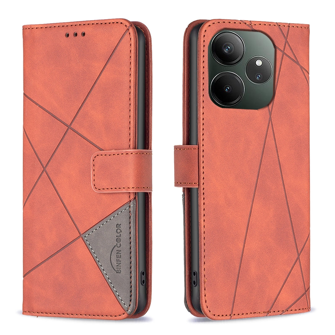 Realme GT 6T Rhombus Texture Leather Phone Case with Magnetic Buckle and Card Holder