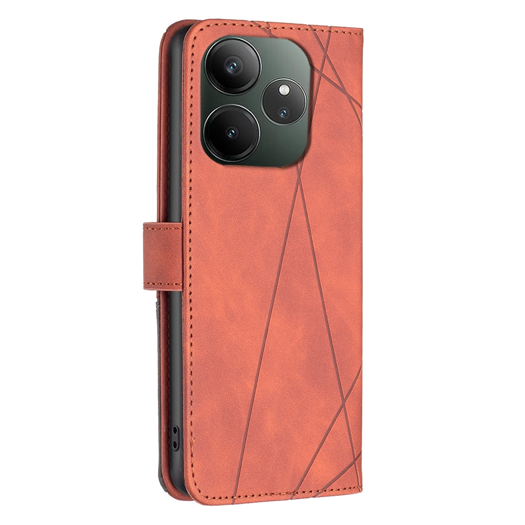 Realme GT 6T Rhombus Texture Leather Phone Case with Magnetic Buckle and Card Holder