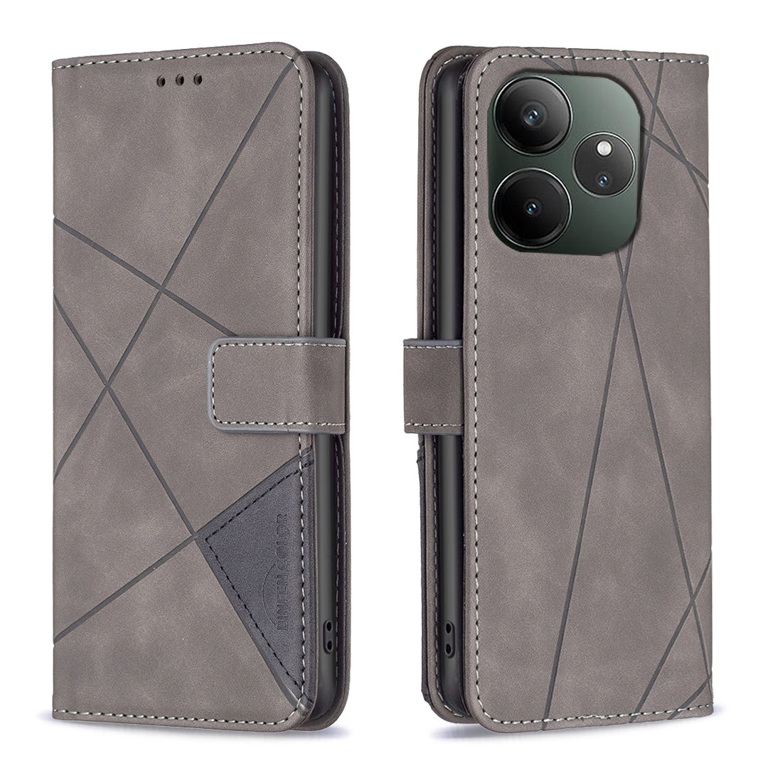Realme GT 6T Rhombus Texture Leather Phone Case with Magnetic Buckle and Card Holder