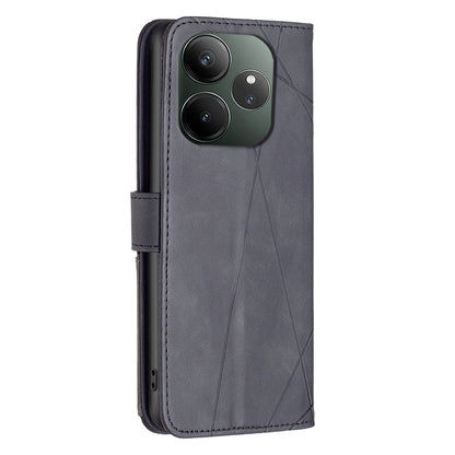 Realme GT 6 Rhombus Texture Leather Phone Case with Magnetic Buckle and Card Holder