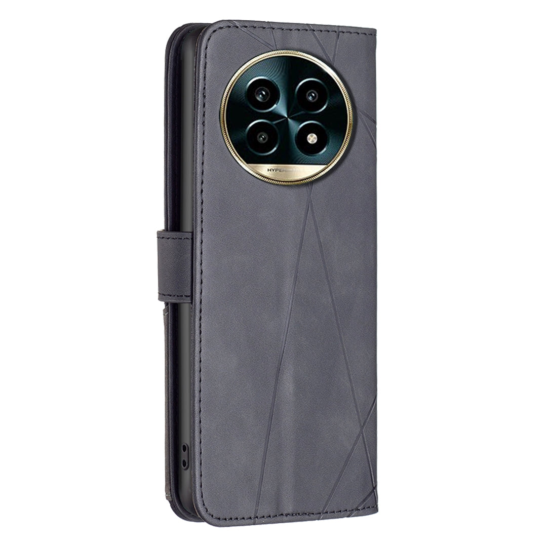 Realme 13 Pro+ 5G Rhombus Texture Leather Phone Case with Magnetic Buckle and Card Holder