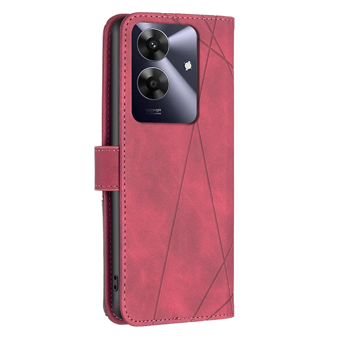 Realme C61 Rhombus Texture Leather Phone Case with Magnetic Buckle and Card Holder