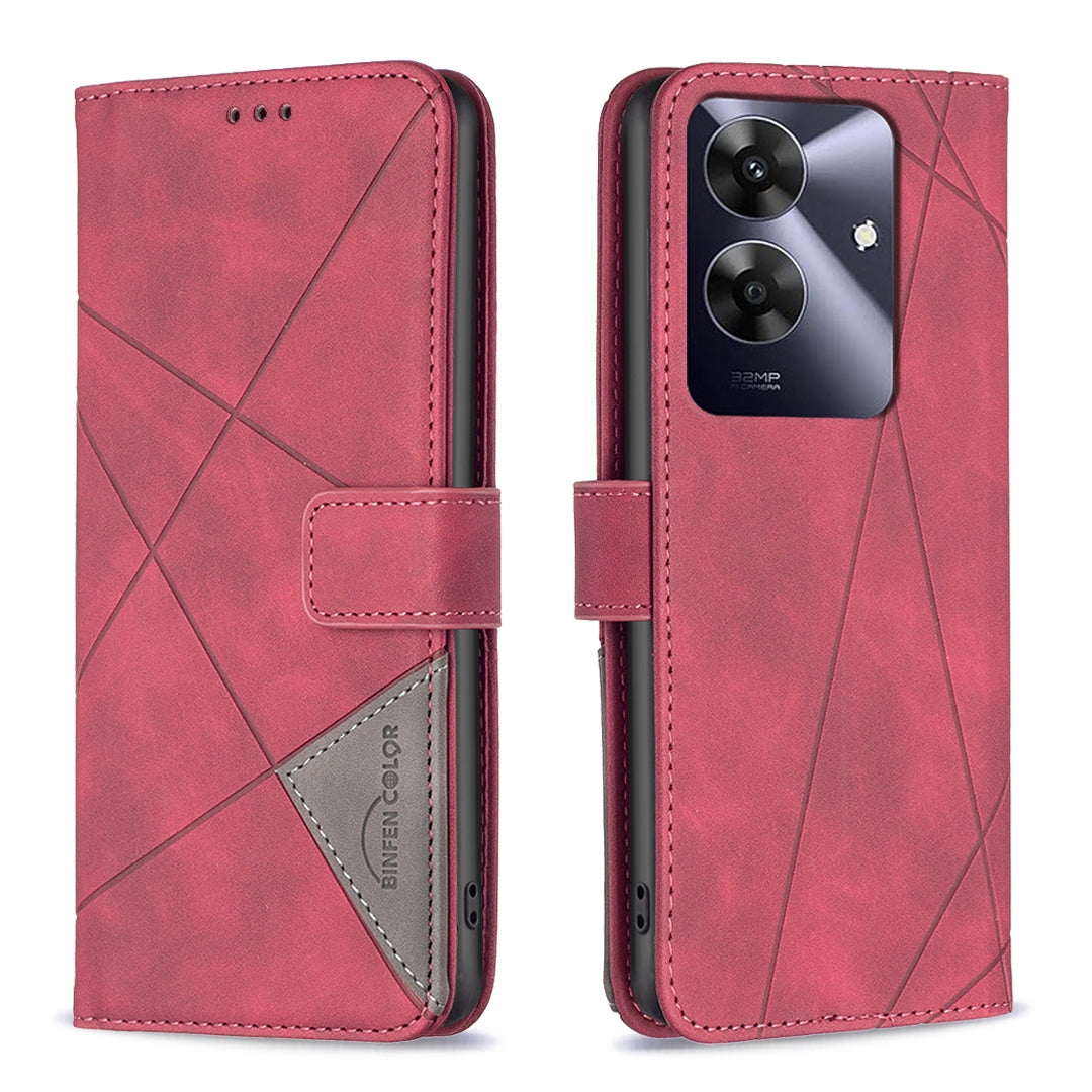 Realme C61 Rhombus Texture Leather Phone Case with Magnetic Buckle and Card Holder
