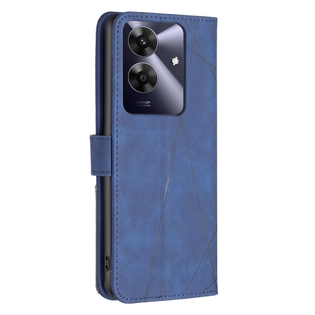 Realme C61 Rhombus Texture Leather Phone Case with Magnetic Buckle and Card Holder