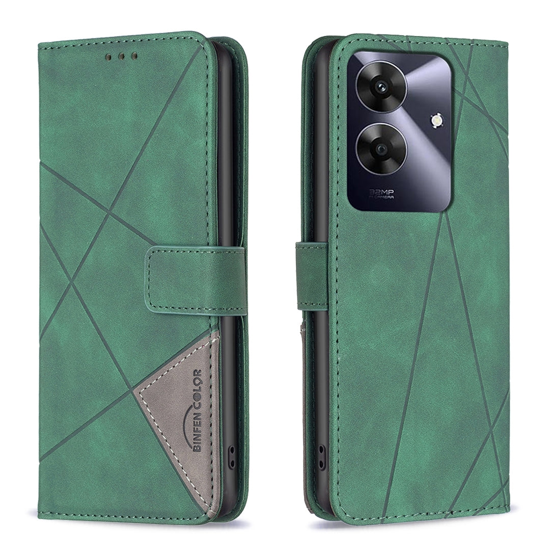 Realme C61 Rhombus Texture Leather Phone Case with Magnetic Buckle and Card Holder