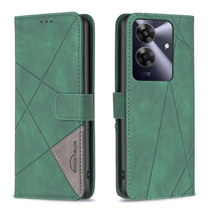 Realme C61 Rhombus Texture Leather Phone Case with Magnetic Buckle and Card Holder