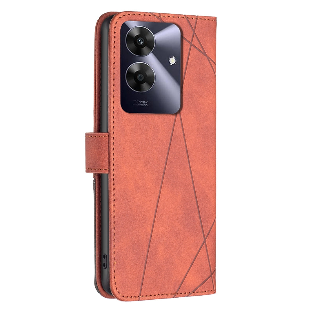 Realme Note 60 Rhombus Texture Leather Phone Case with Magnetic Buckle and Card Holder
