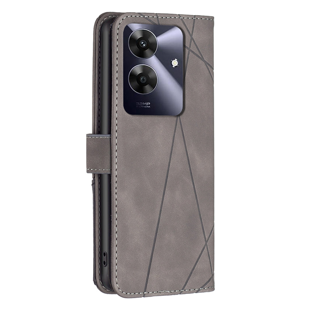 Realme Note 60 Rhombus Texture Leather Phone Case with Magnetic Buckle and Card Holder