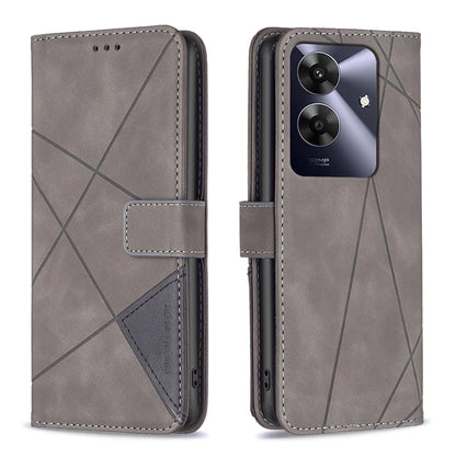 Realme C61 Rhombus Texture Leather Phone Case with Magnetic Buckle and Card Holder
