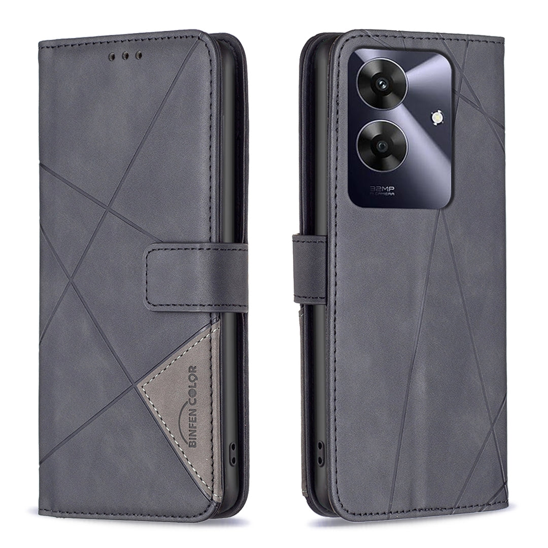 Realme Note 60 Rhombus Texture Leather Phone Case with Magnetic Buckle and Card Holder
