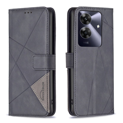 Realme C61 Rhombus Texture Leather Phone Case with Magnetic Buckle and Card Holder