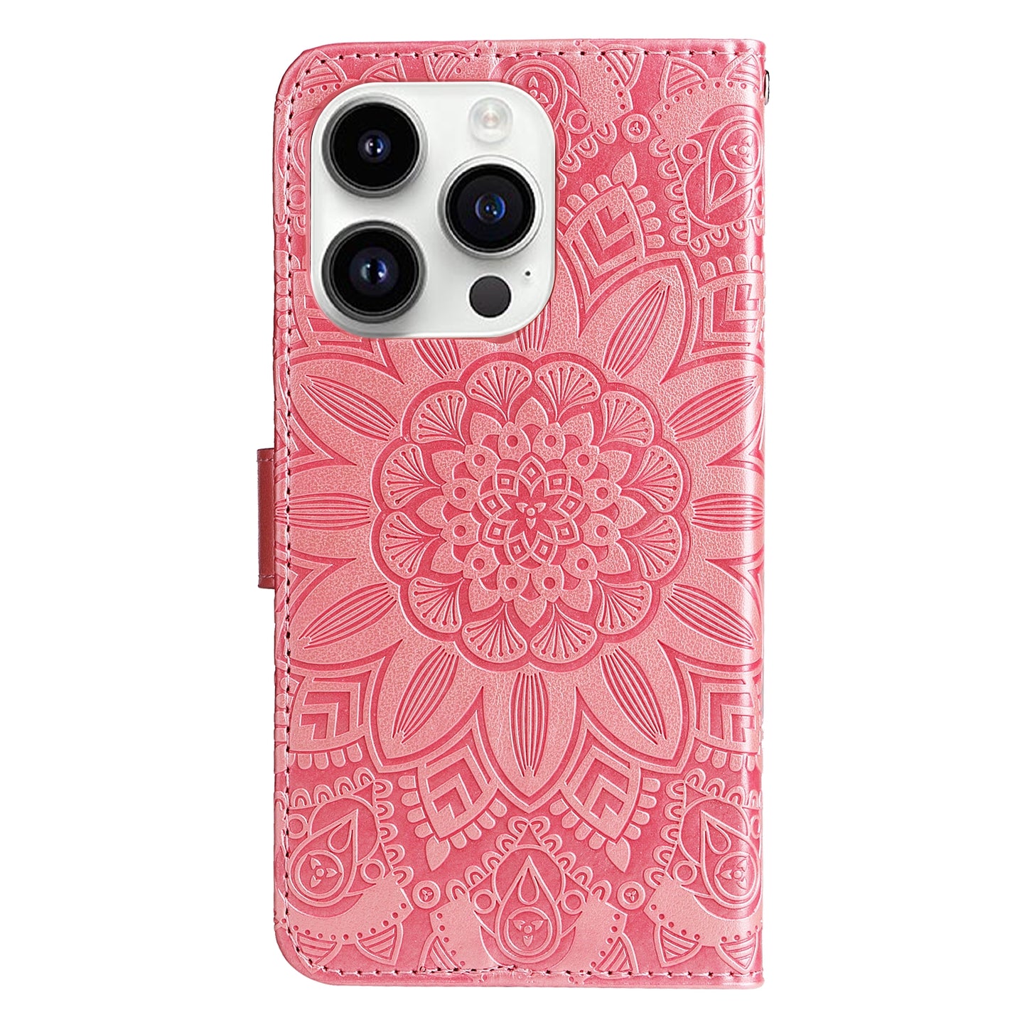 iPhone 15 Pro Max Sunflower Embossed Leather Wallet Phone Case with Kickstand and Card Holder