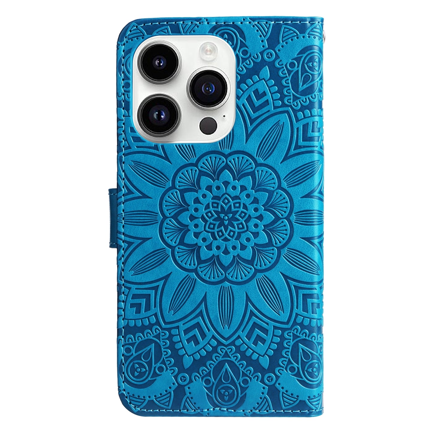 iPhone 15 Pro Max Sunflower Embossed Leather Wallet Phone Case with Kickstand and Card Holder