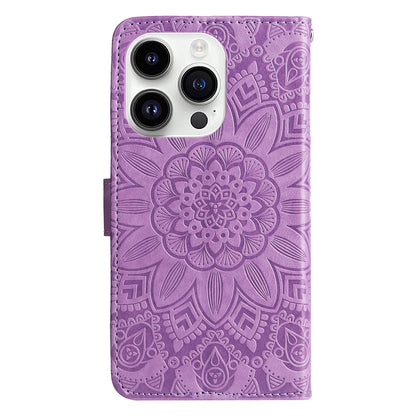 iPhone 15 Pro Max Sunflower Embossed Leather Wallet Phone Case with Kickstand and Card Holder