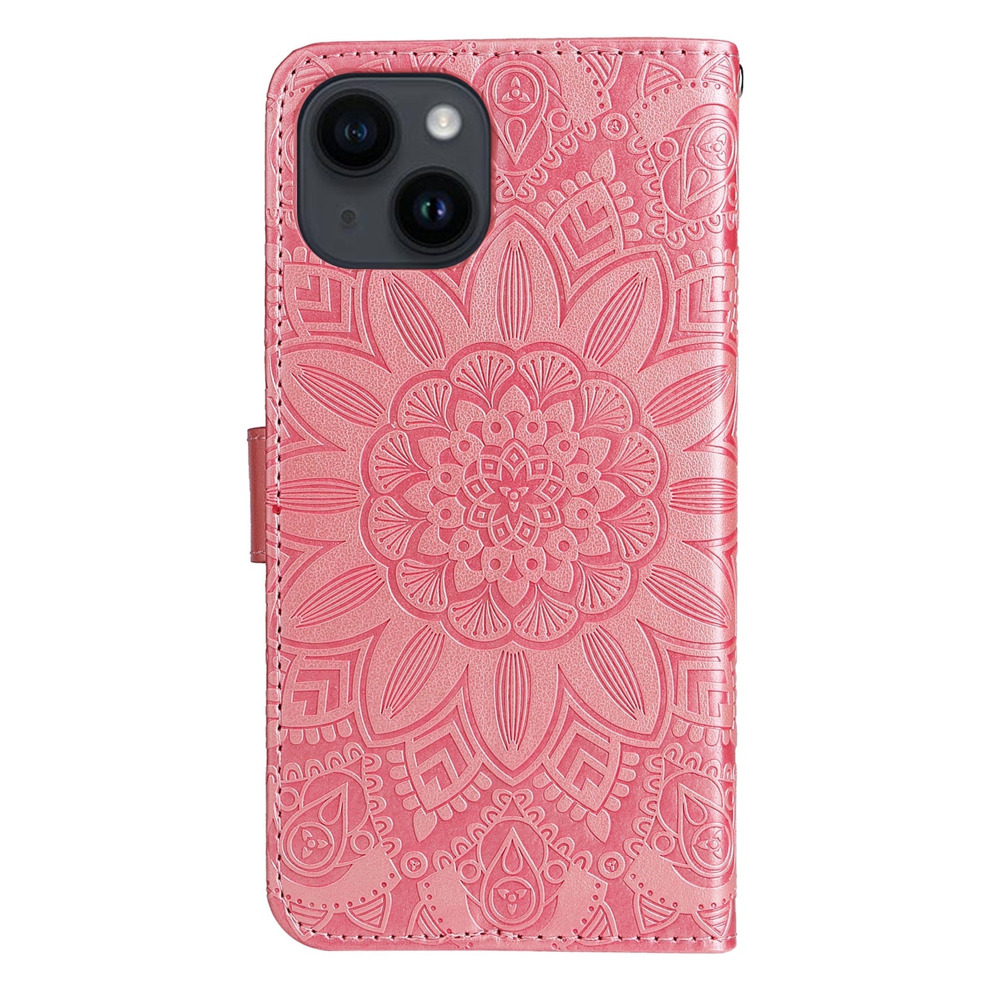 iPhone 15 Plus Sunflower Embossed Leather Wallet Phone Case with Kickstand and Card Holder