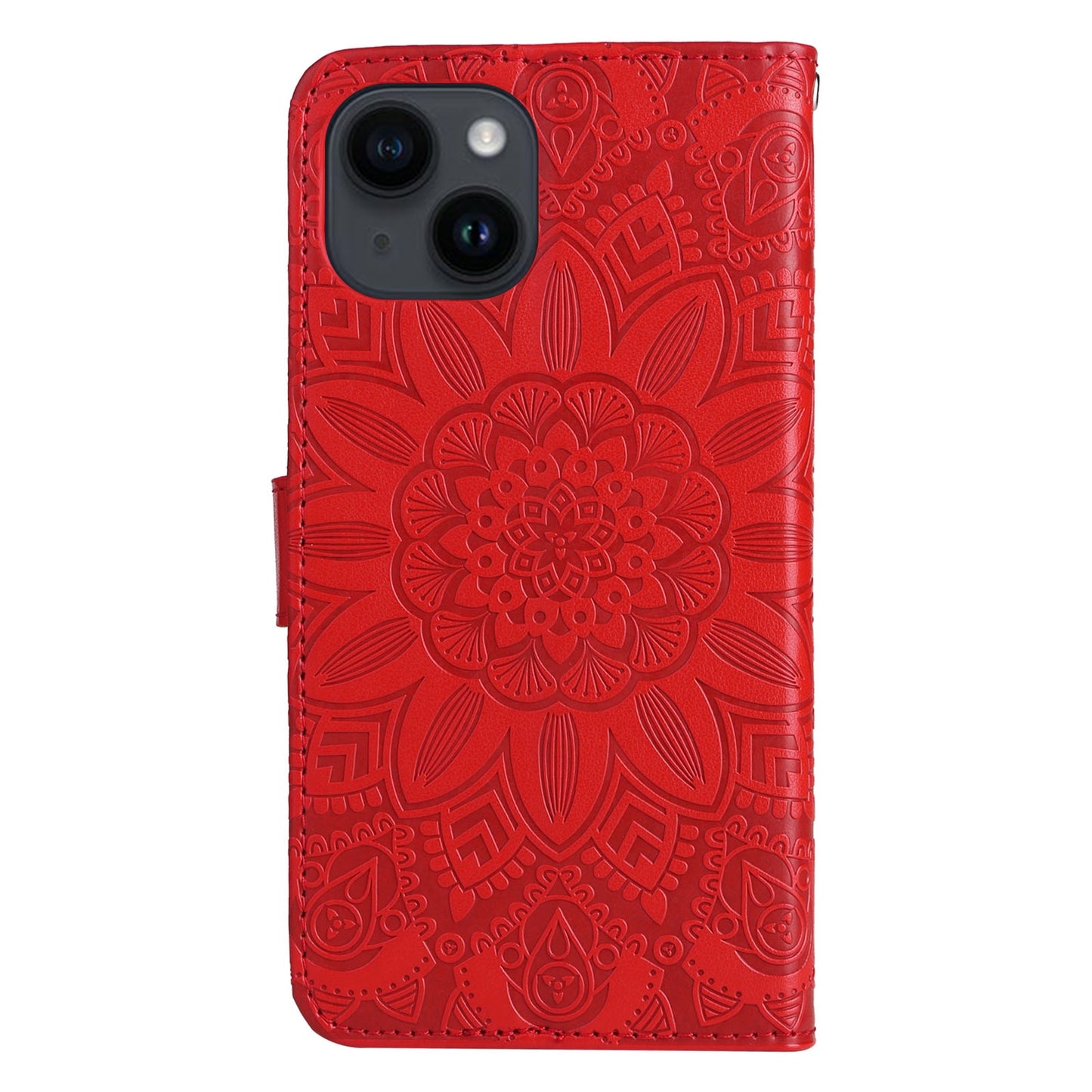 iPhone 15 Plus Sunflower Embossed Leather Wallet Phone Case with Kickstand and Card Holder