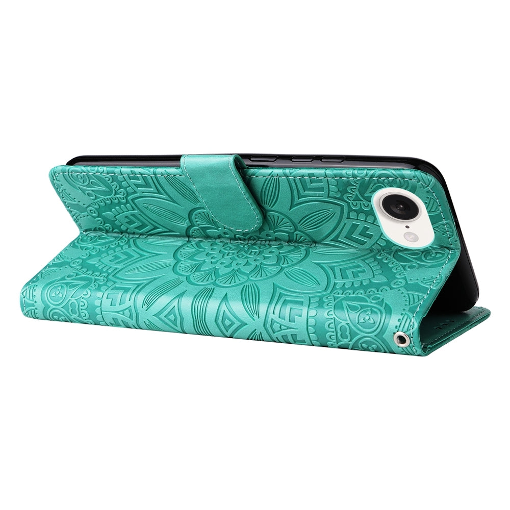 iPhone SE 20224 Sunflower Embossed Leather Wallet Phone Case with Kickstand and Card Holder