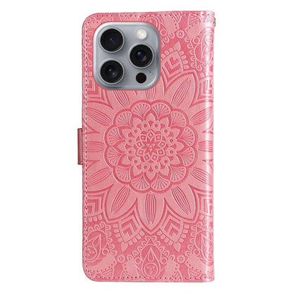 iPhone 16 Pro Max Sunflower Embossed Leather Wallet Phone Case with Kickstand and Card Holder
