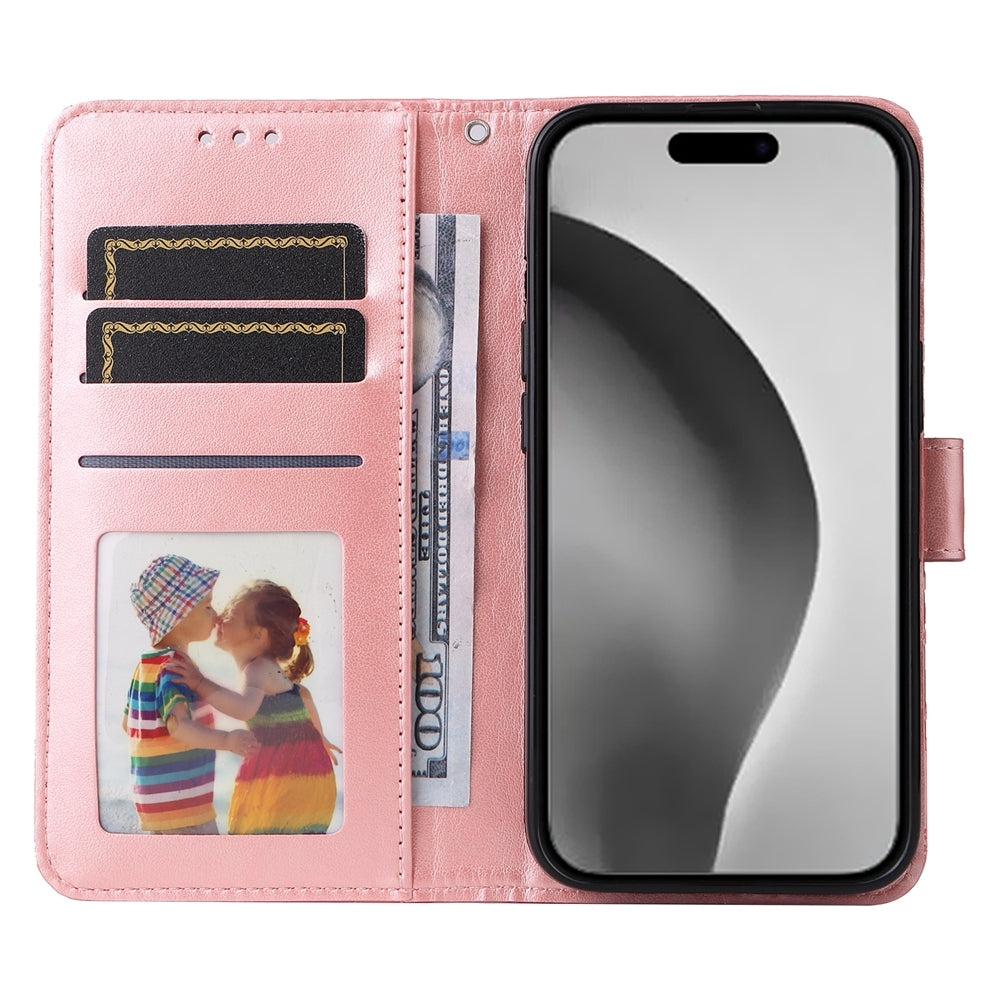 iPhone 16 Pro Max Sunflower Embossed Leather Wallet Phone Case with Kickstand and Card Holder