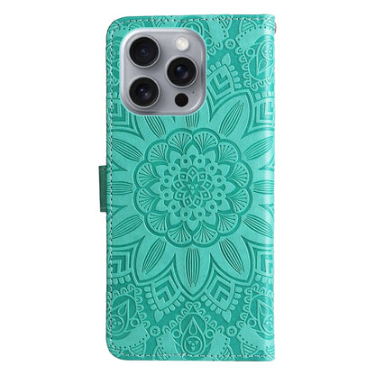 iPhone 16 Pro Max Sunflower Embossed Leather Wallet Phone Case with Kickstand and Card Holder