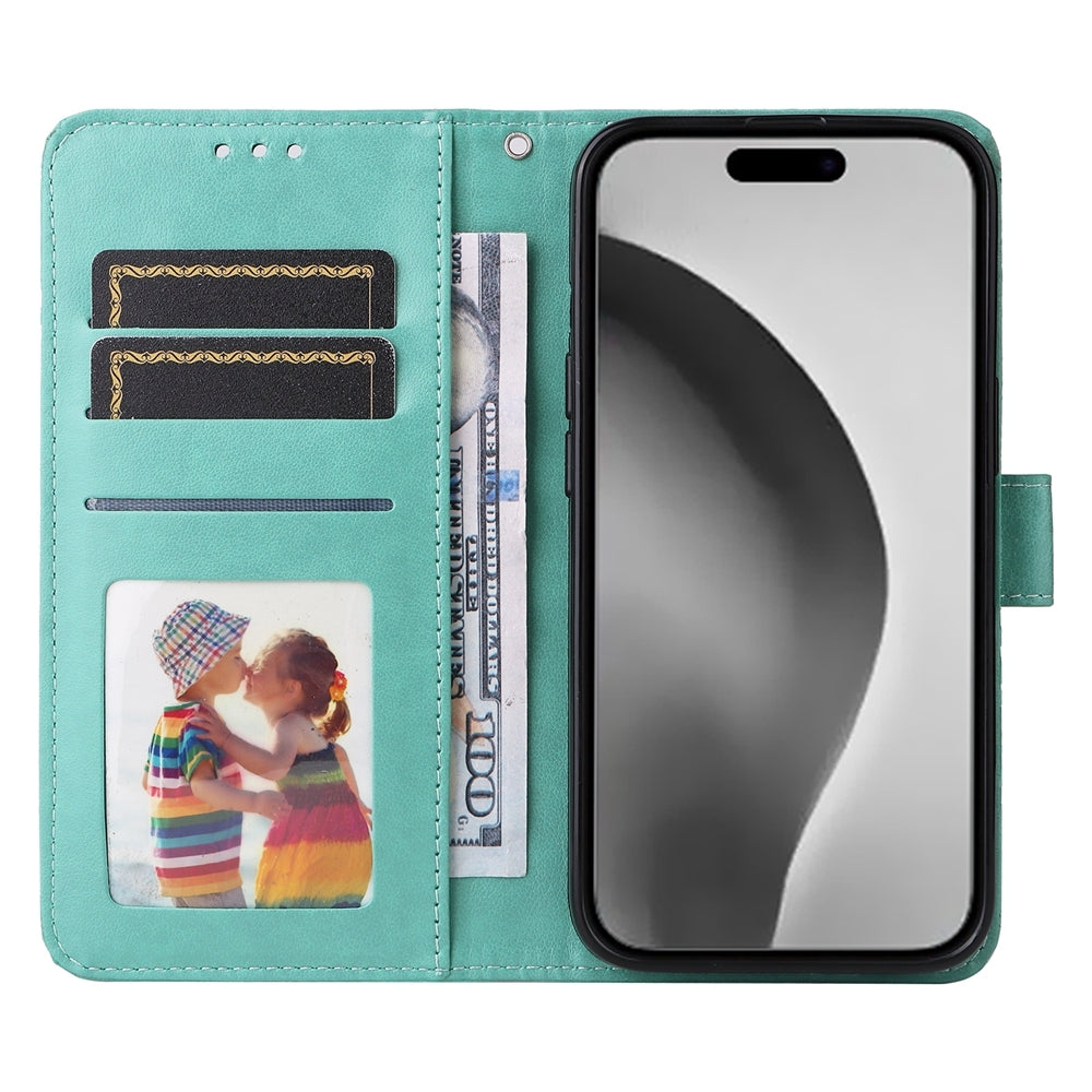 iPhone 16 Pro Max Sunflower Embossed Leather Wallet Phone Case with Kickstand and Card Holder