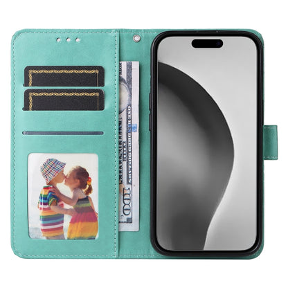 iPhone 16 Pro Max Sunflower Embossed Leather Wallet Phone Case with Kickstand and Card Holder