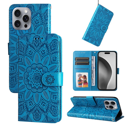 iPhone 16 Pro Max Sunflower Embossed Leather Wallet Phone Case with Kickstand and Card Holder