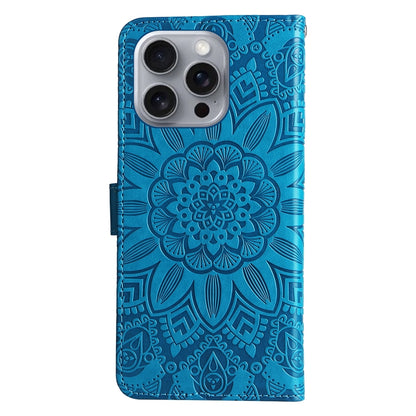 iPhone 16 Pro Max Sunflower Embossed Leather Wallet Phone Case with Kickstand and Card Holder