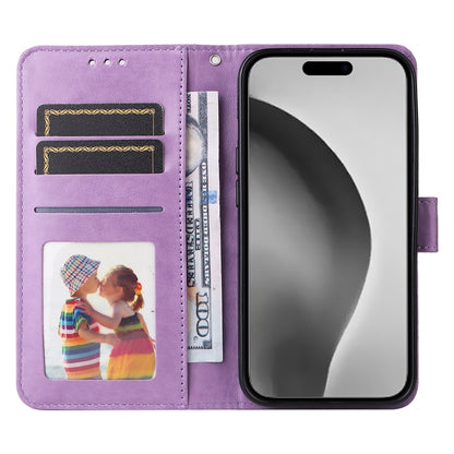 iPhone 16 Pro Max Sunflower Embossed Leather Wallet Phone Case with Kickstand and Card Holder