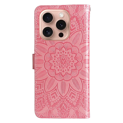 iPhone 16 Pro Sunflower Embossed Leather Wallet Phone Case with Kickstand and Card Holder