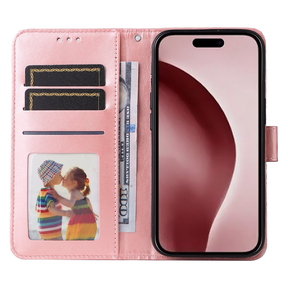 iPhone 16 Pro Sunflower Embossed Leather Wallet Phone Case with Kickstand and Card Holder