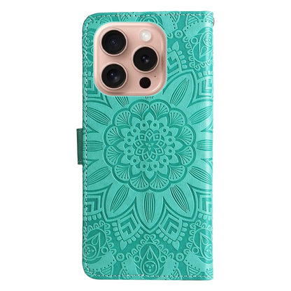 iPhone 16 Pro Sunflower Embossed Leather Wallet Phone Case with Kickstand and Card Holder