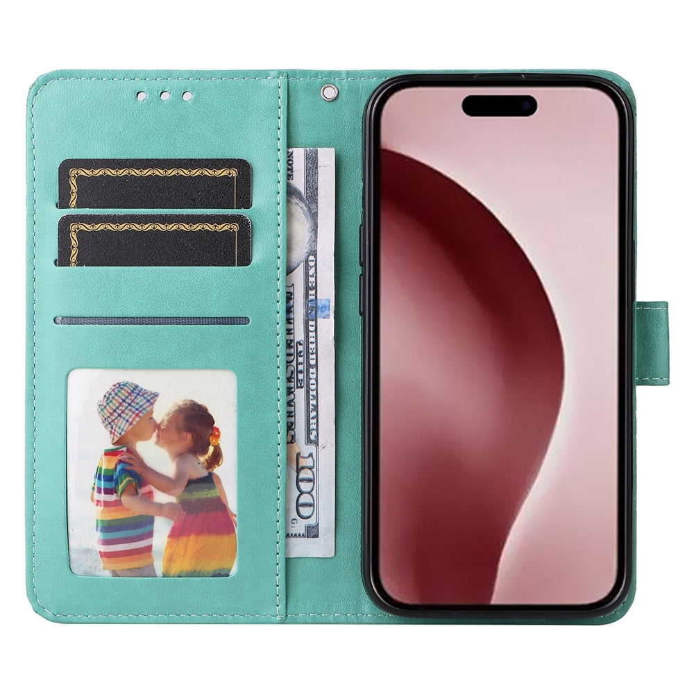 iPhone 16 Pro Sunflower Embossed Leather Wallet Phone Case with Kickstand and Card Holder