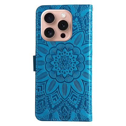 iPhone 16 Pro Sunflower Embossed Leather Wallet Phone Case with Kickstand and Card Holder