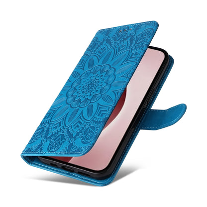 iPhone 16 Pro Sunflower Embossed Leather Wallet Phone Case with Kickstand and Card Holder