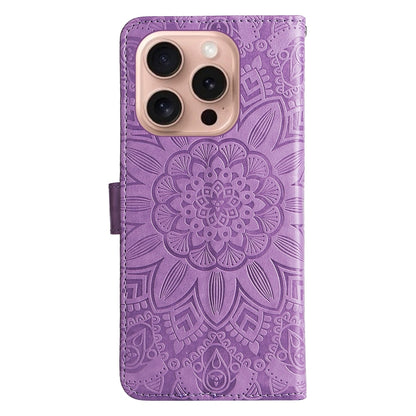 iPhone 16 Pro Sunflower Embossed Leather Wallet Phone Case with Kickstand and Card Holder